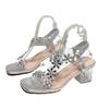 Sandals women's new Roman elastic band rhinestone flower transparent crystal thick high-heeled sandals