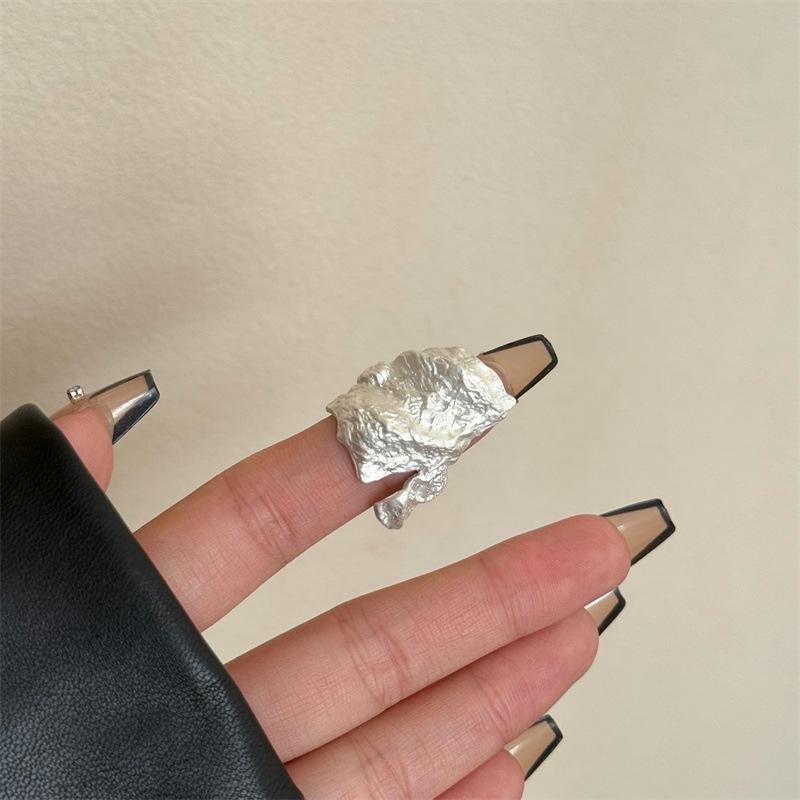 Gothic Unisex Open Irregular Metal Lava Texture Open Ring for Woman Men Punk Hip-Hop Party Finger Jewelry Gifts