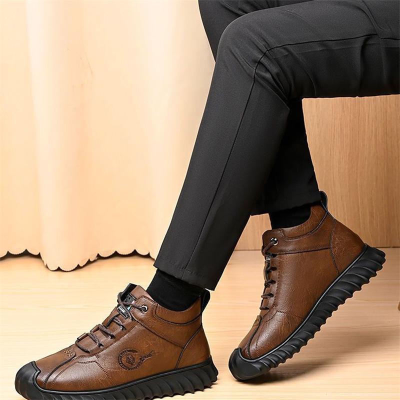 CINESSD New Warm Winter Velvet Men's Snow Boots Non-slip Men's Leather Boots Thick Bottom Dad Shoes