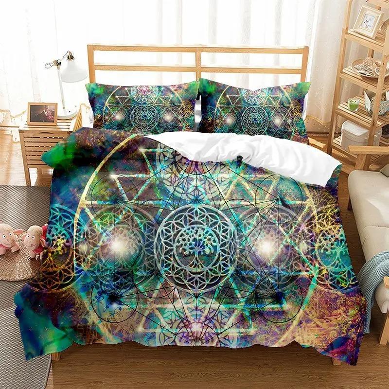 Comforter 3D Print Boho Mandala King Queen Chic Colorful Rustic Mandala Galaxy Polyester Bedding Set For Girls Women