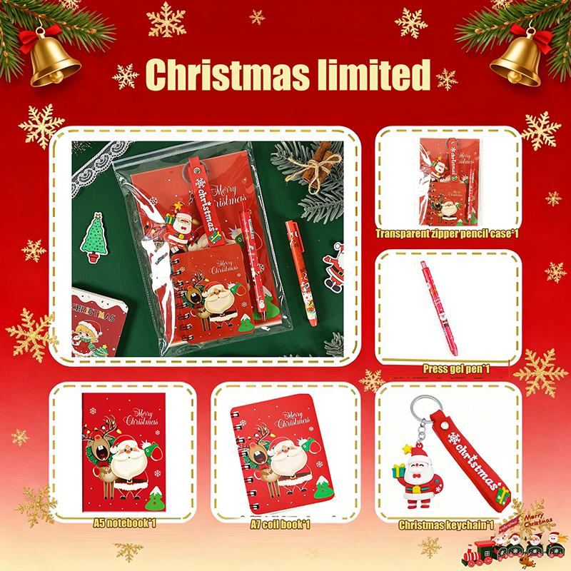 

Christmas Theme Study Supplies Stationery Set With Keychain Pendant Back-To-School Season Gift For Student Learning Rewards as the picture