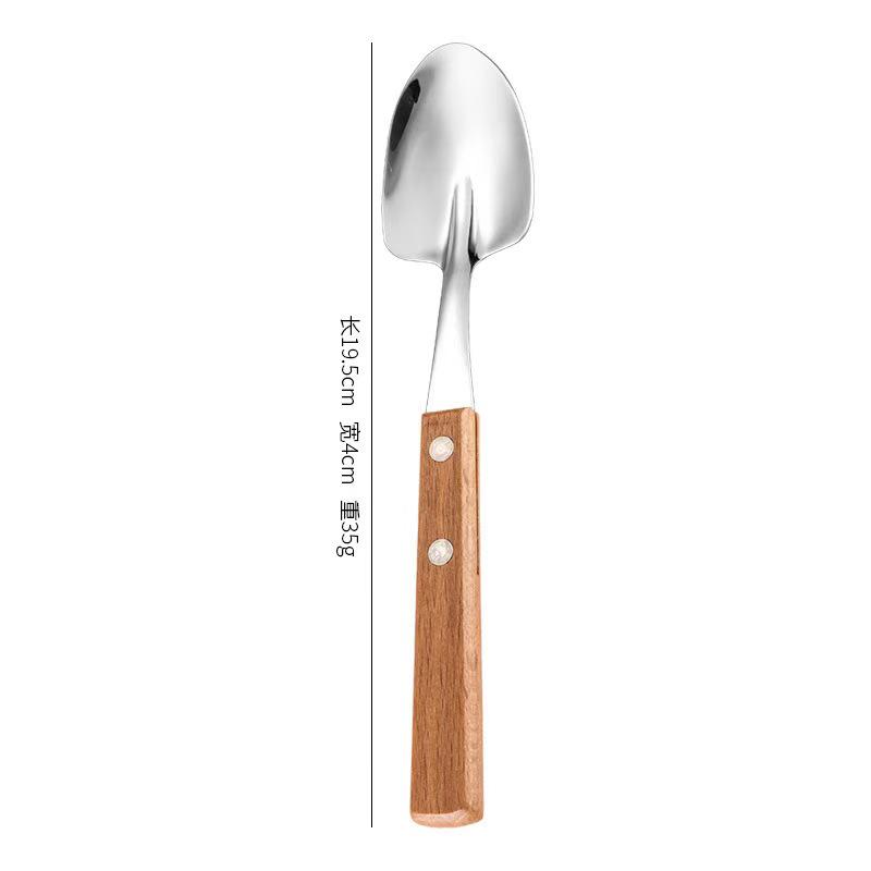 Four-Piece Cutlery Set: Stainless Steel Steak Knife, Fork, Spoon, with Rosewood Handles.