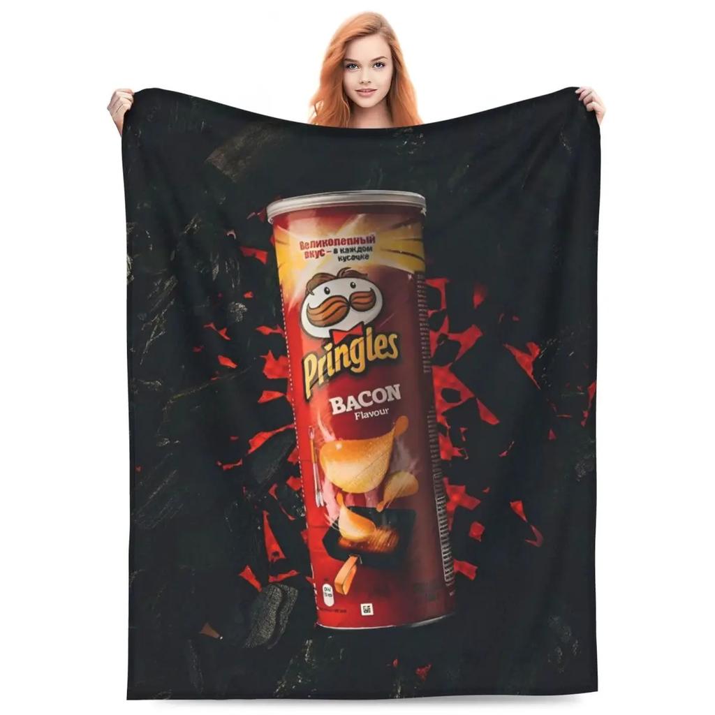 Pringles Chips Flanelltepper Potetsnacks Morsomme Kastepledd for Hjemmet 125*100cm Teppebit