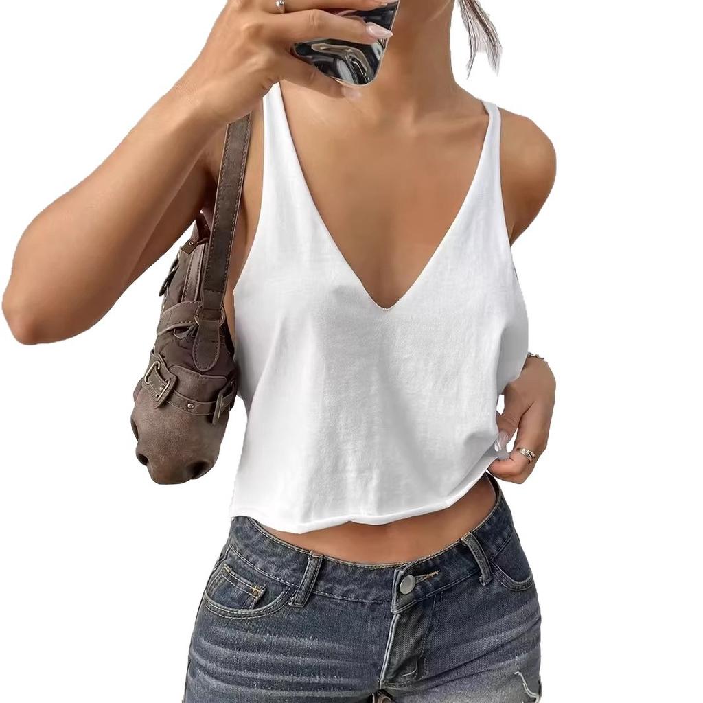 Sommer-Halstuch-Top mit tiefem V-Ausschnitt für Damen, kurzer Schnitt, durchsichtig, ärmellos, Unterhemd