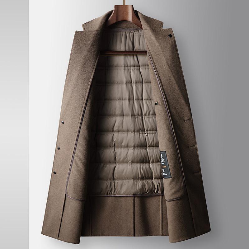 Men's 2026 Autumn/Winter Mid-Length Wool Trench Coat with Detachable Down Liner