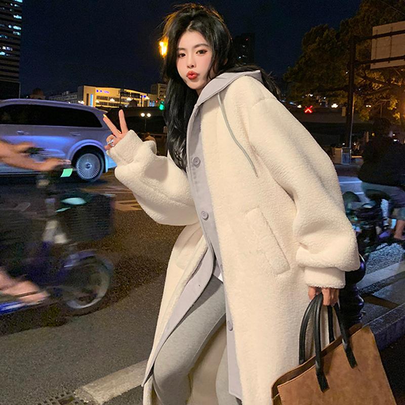 Thicken Parka Women Casual Hoodie Fake Two Pieces Fleece Long Coat Female Fashion Loose Chic Warm Soft Lady Outwears