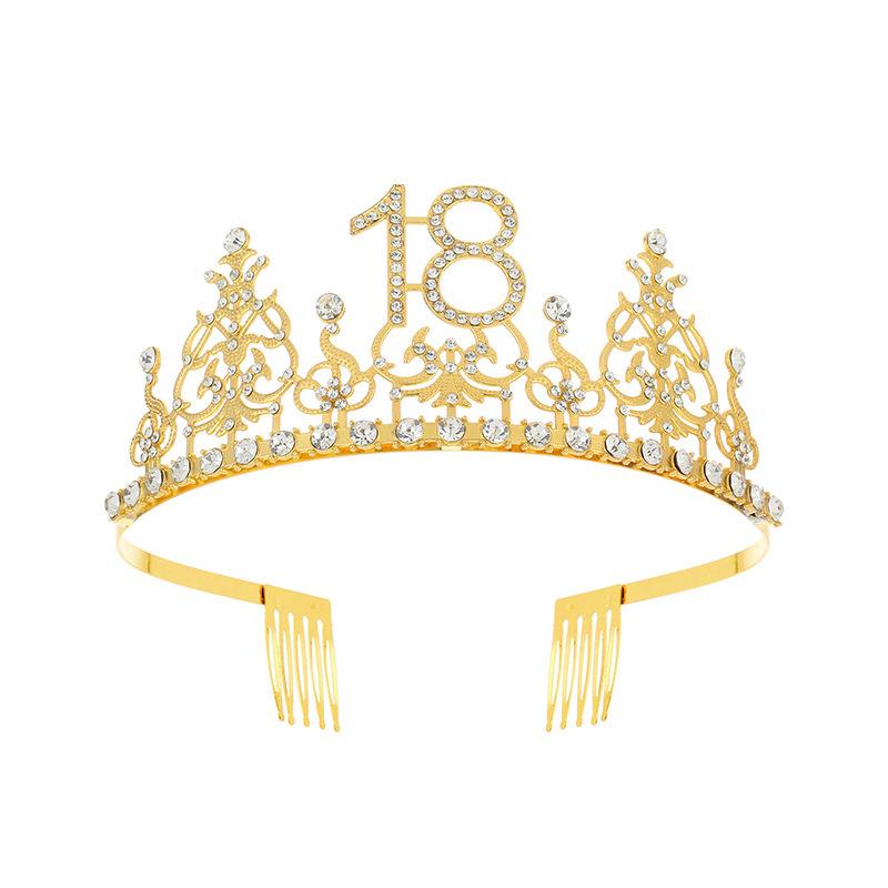 Fashion Alloy Digital Crown With Diamond Tiara 18Th Birthday Party Pearl Alloy Headband
