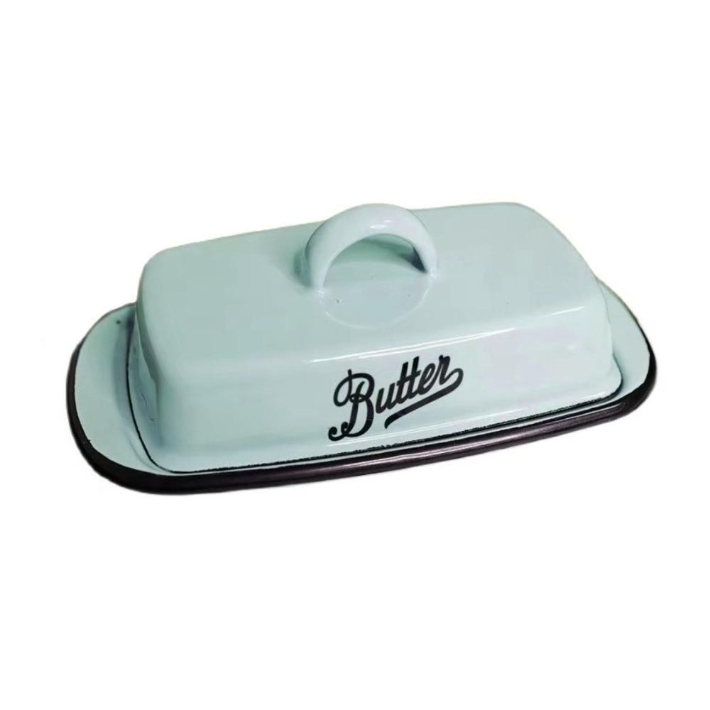 

Ностальгическая эмалированная масленка с крышкой, тарелка для сыра, столовая посуда, масленка, кухня светло-синий