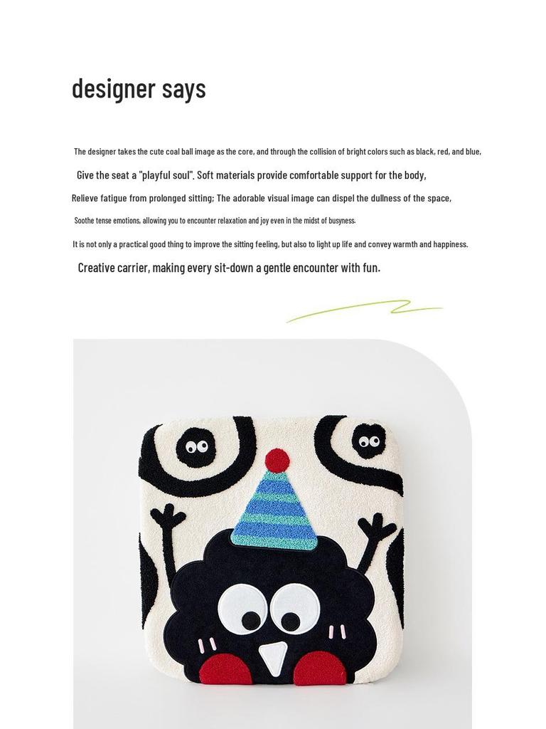Plush Memory Foam Cartoon Chair Cushion for Office & Dining - Thickened Student Seat for Autumn & Winter.
