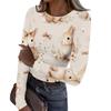 Women's Casual Fashion Round Neck Easter Print Long Sleeve Strip Top