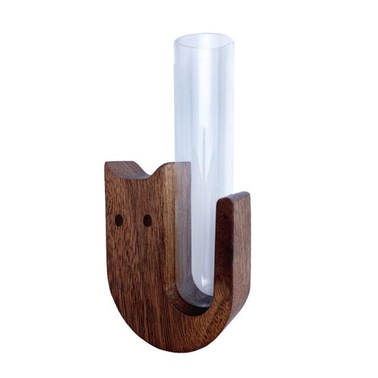 Váza s kočičími vousky Ledničkový magnet Dřevěný magnet na ledničku se skleněnou trubičkou Magnetický sběrač kočičích vousků Nádoba Váza Ledničkové příslušenství