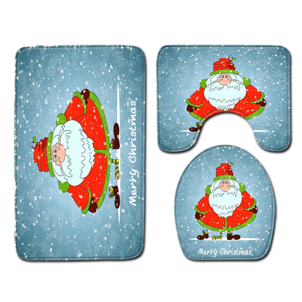 Christmas Shower Curtain Floor Mat Combination Four-Piece Set Bathroom Toilet Carpet Shower Room Mat Foot Mat