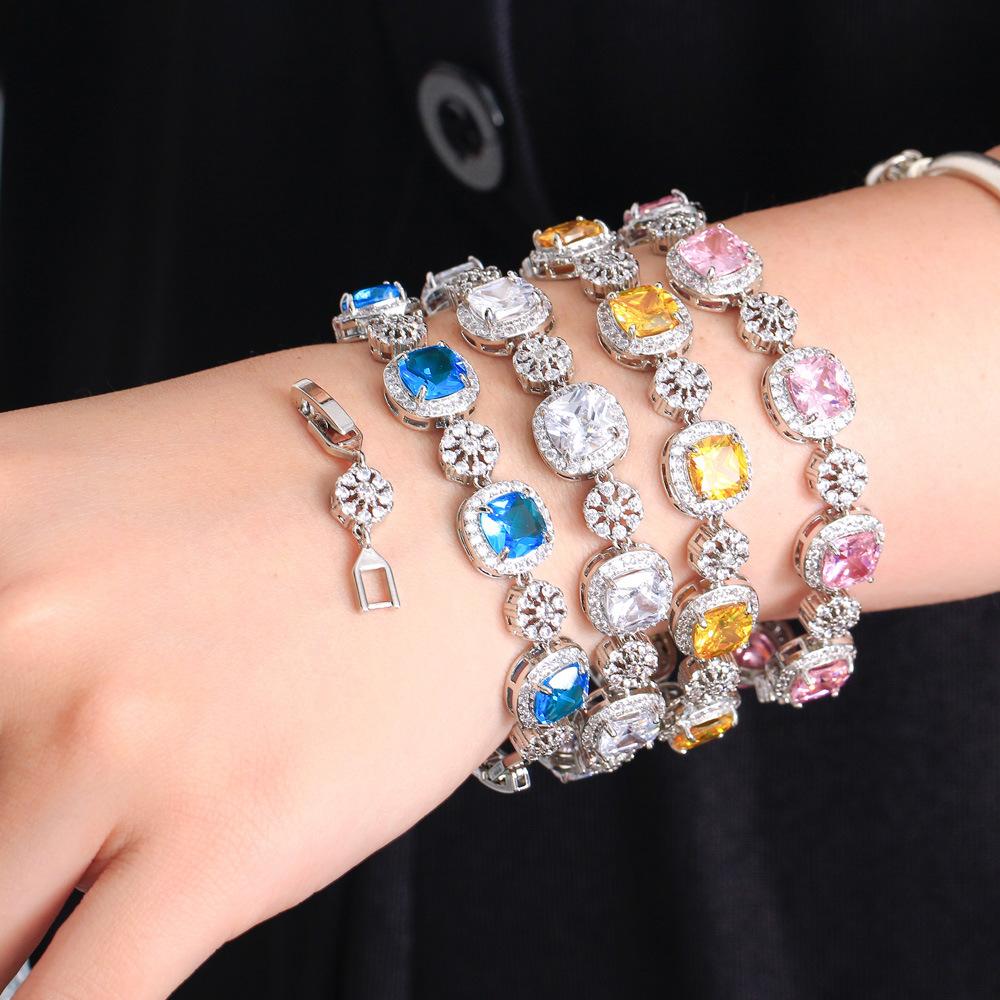 Seiko Light Luxury Color Treasure Bracelet Square Candy Micro-Inlaid Zircon Luxury Bracelet Zircon Jewelry
