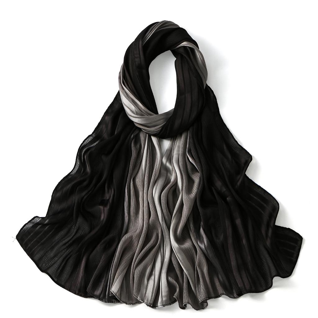 Gradient Wrinkled Satin Silk Hijab Scarf Chiffon Solid Shawl Women Muslim Hijab Premium Yarn Scarf Islam Turban Ramadan