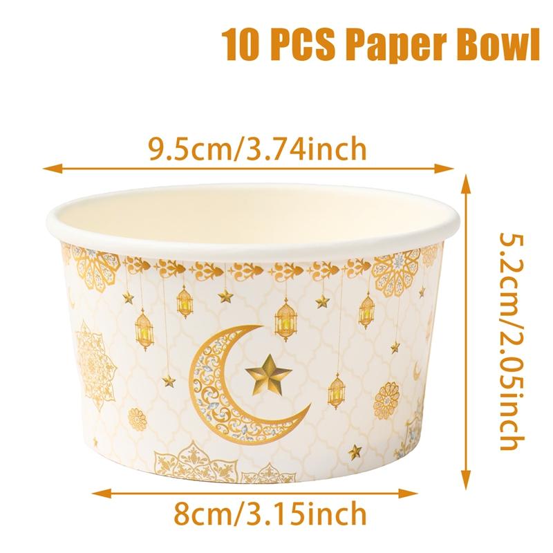 EID Mubarak Decoration Paper Bowl Ramadan Decor 2025 for Home Paper Bowl Ramadan Kareem Islamic Muslim Party Eid Al Adha Gifts