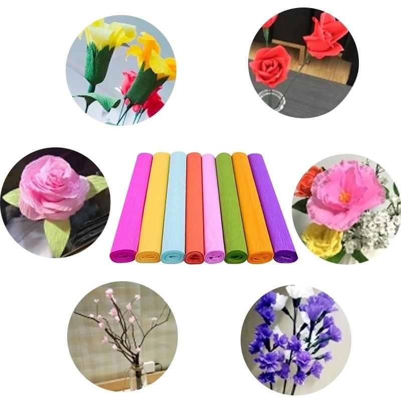 Colorful Handmade Crepe Paper DIY Material Rose Telescopic Curling Paper for Home Student Party Decoration