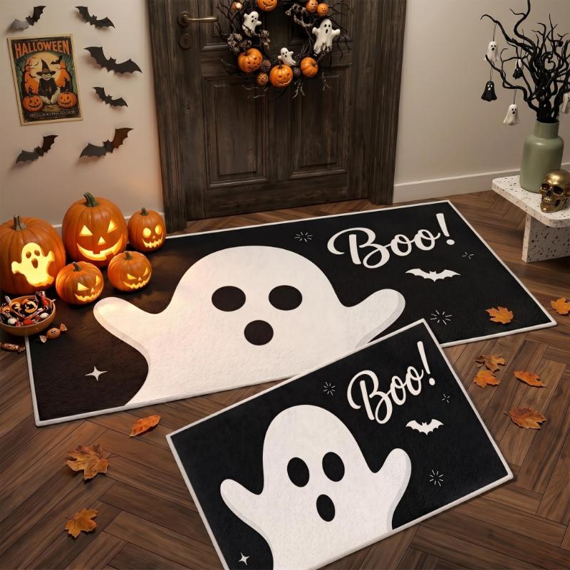 1/2pcs Halloween Kitchen Floor Mat Non Slip Dirt Resistant Hallway Doormat Entrance Home Decor