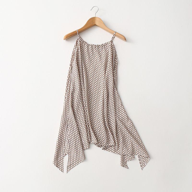 

Export Tail Single Side Slit Fashion Asymmetrical Geometric Chiffon Tops Summer Beach Travel Camisole Shallow coffee Eurocode-XS/S