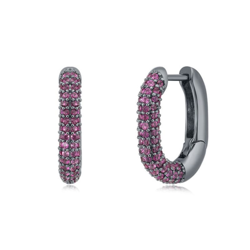 WESTISLAND Oval One-Touch Earrings (Black Ruby)_WI5084428