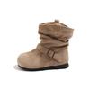 Kids Girls Retro French Style Suede Slouchy Mid Calf Slip On Boots
