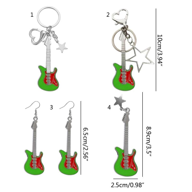 Vintage Guitar Pendant Keychain Bag Pendant Decorations Sweet Cool Dangle Earring Christmas Keyring Y2K Hair Clip
