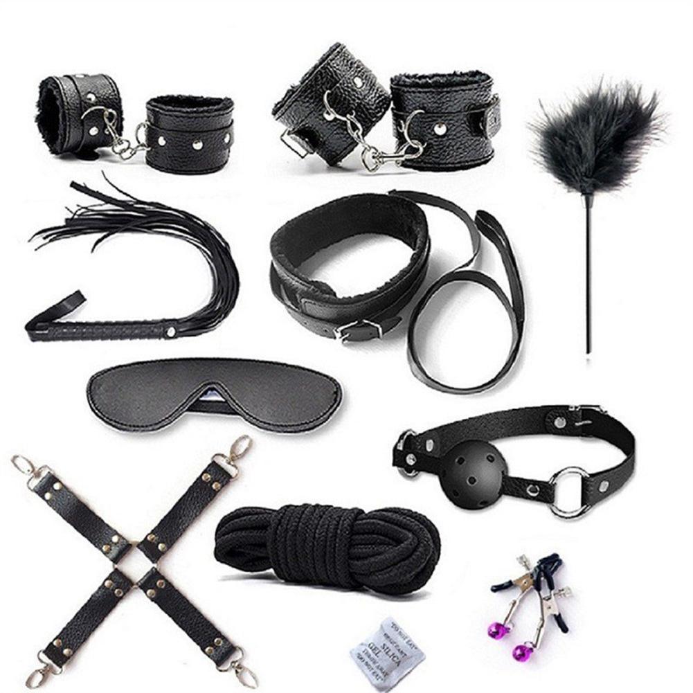 Sexy Leather BDSM Kits Plush Sex Bondage Set Handcuffs Sex Games Whip Gag Nipple Clamps Sex Toys For Couples Adults Games
