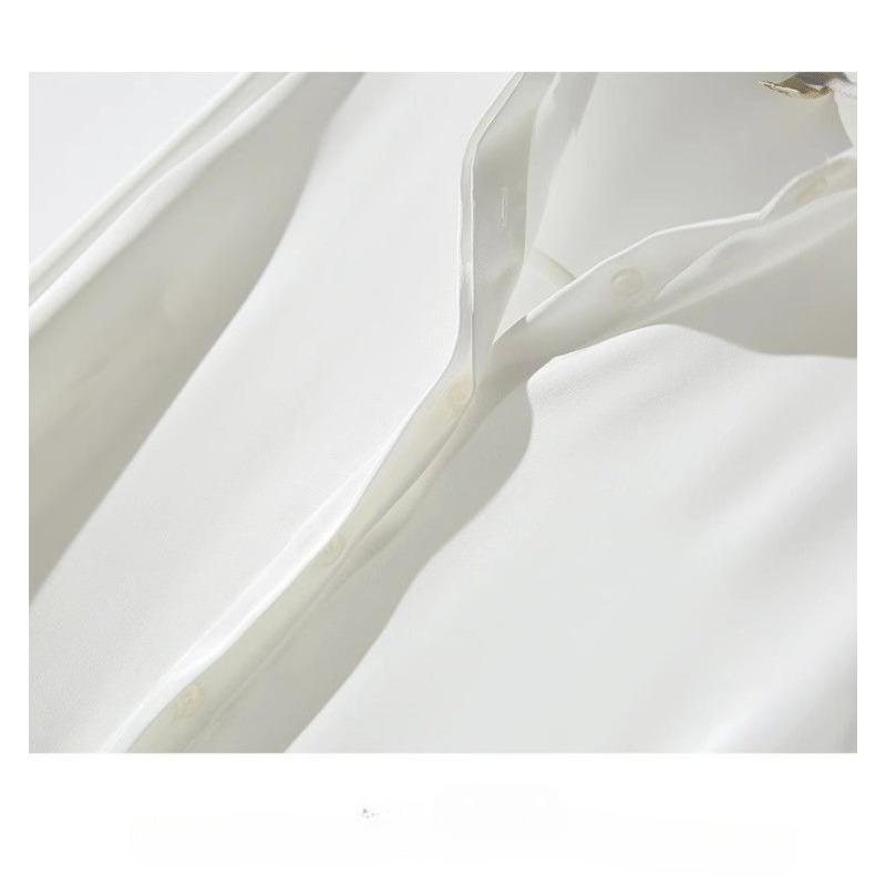 White Satin Shirt Loose Fit Spring Autumn Black Blouse Fashionable Design High Quality Comfortable Stylish Top
