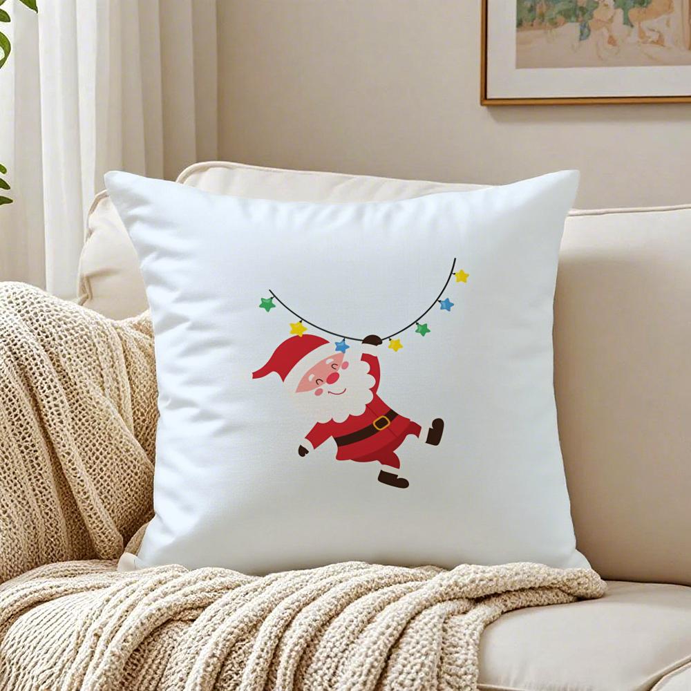 Christmas Santa and Deer Cushion Cover Linen Minimalist Soft  for Sofa Bed Home Room Decor