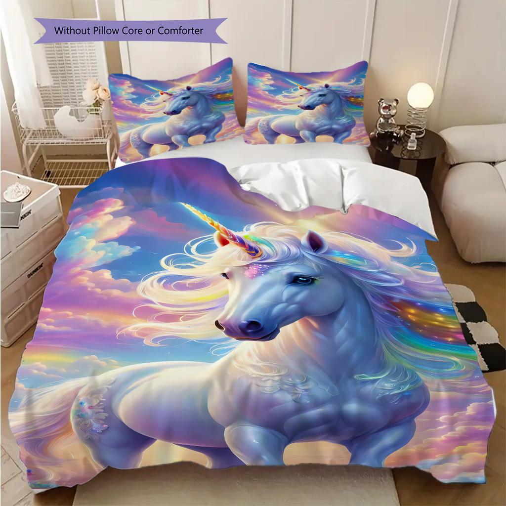 Dreamy Rainbow Unicorn bedding, duvet cover, pillowcase, home decoration, birthday gift (1 * duvet cover+2 * pillowcase, coreless)
