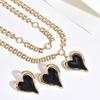 Chunky Chain Statement Necklace Gold Color Heart Pendant Necklace Earrings Jewelry Set  Casual Wear