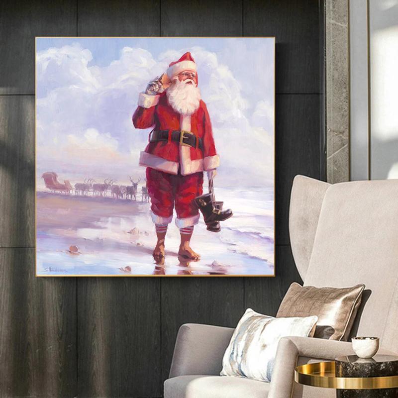

Санта-Клаус на перерыве, картины на холсте, прогулки по песку, постеры и принты, настенные художественные картины для гостиной, Настенный декор, Cuadros