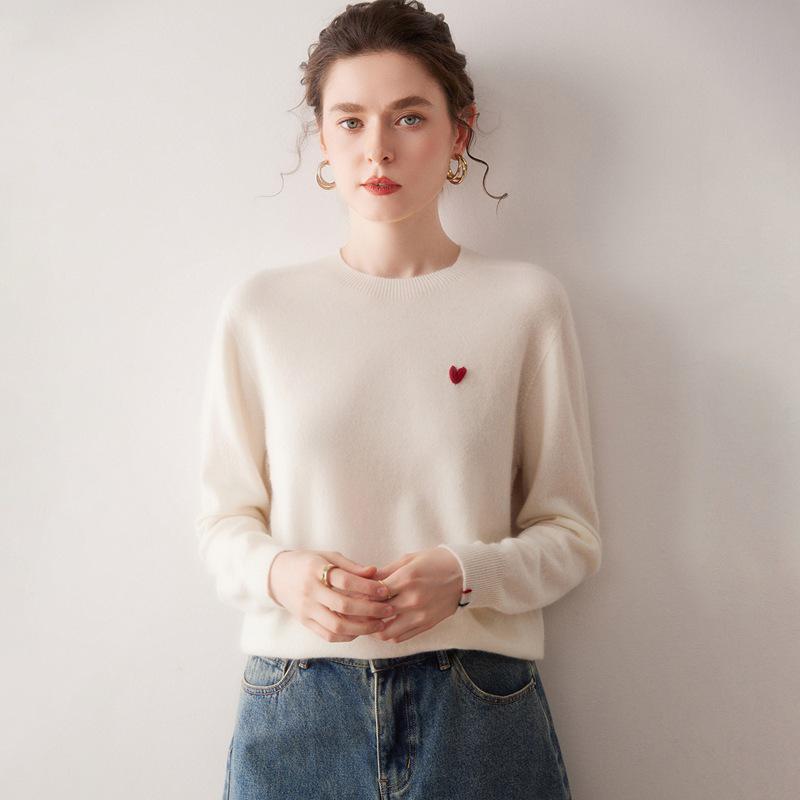 Women's 100% Cashmere Loose Round Neck Pullover: High-Quality, Soft Knit Base Layer Sweater for Autumn/Winter