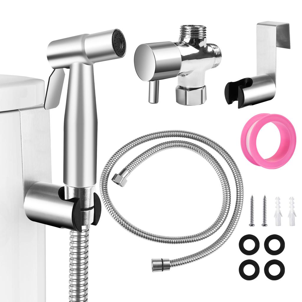 Pistola a spruzzo per rubinetto in acciaio inox, bidet portatile per WC, spruzzatore per bidet manuale in acciaio inox, spruzzatore ad acqua spazzolata
