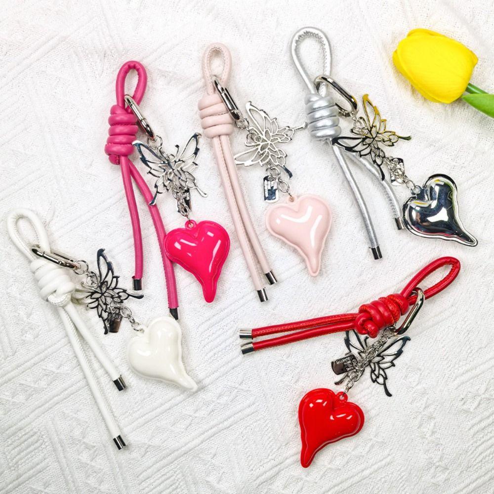 Butterfly Heart Shaped Bag Pendant Anti-Lost Braided Rope Key Chain  Jewelry Accessories