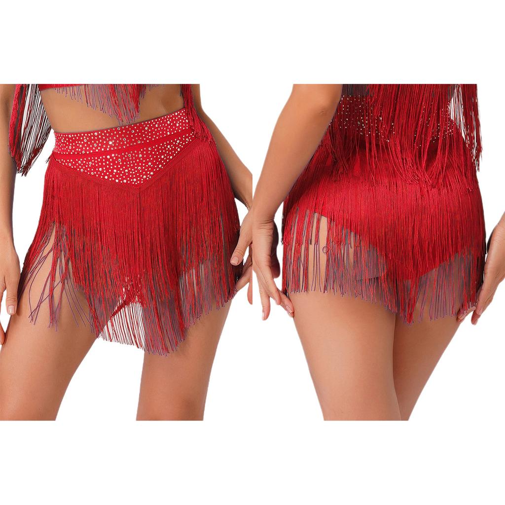 Salsa Latinamerikansk Dansprestation Kjold för Kvinnor S-XXL - Elastisk Midja Lager med Tofsar Tävlingsdräkt