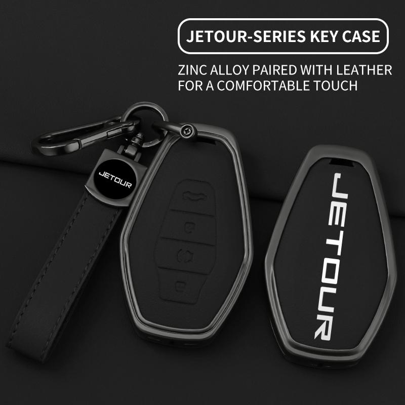 Car Remote Key Fob Case Cover Shell For Chery Jetour X70 X70Plus X70M X90Plus X95Pro Alloy Leather Protector Keychain Accessorie