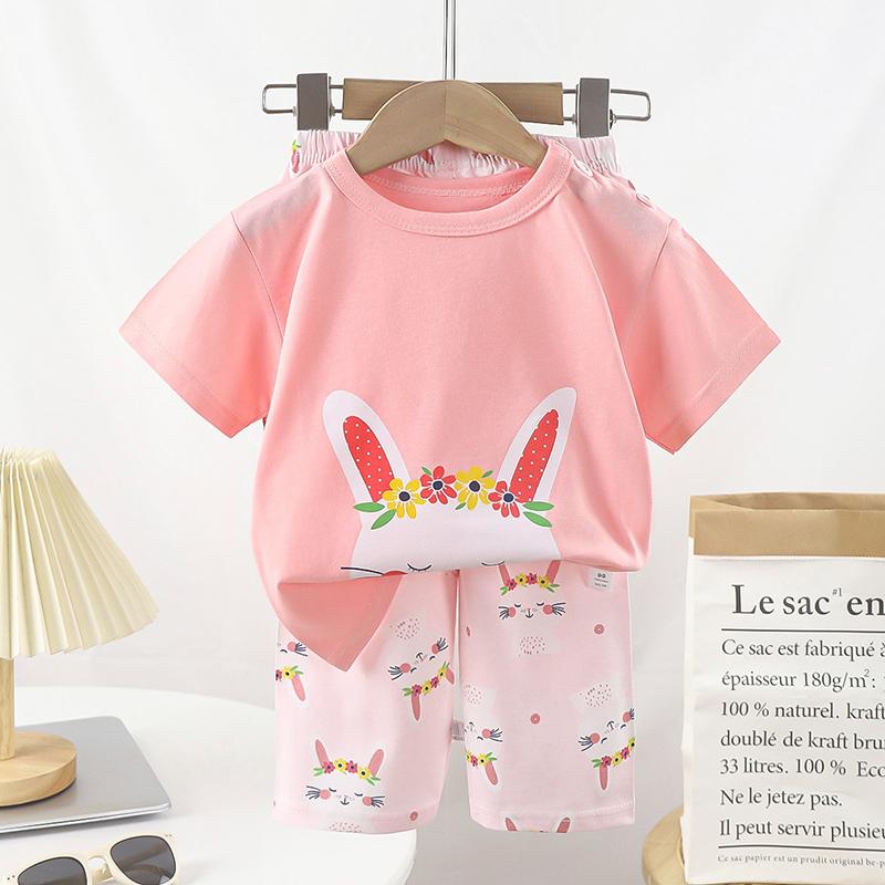 Sommer Kinder Kurzarm O Neck T-shirt Hosen Set Casual Baggy 2 stücke Anzug Baumwolle Cartoon Printes Outfit