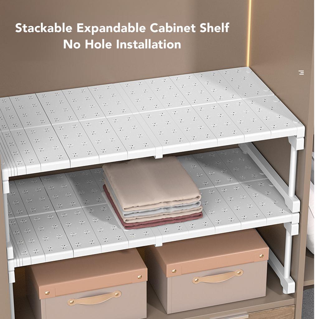 Expandable Closet Shelf Carbon Steel ABS PP Cabinet Organizer Riser Rack 20KG Load Bearing for Wardrobes Kitchens, and Bathrooms