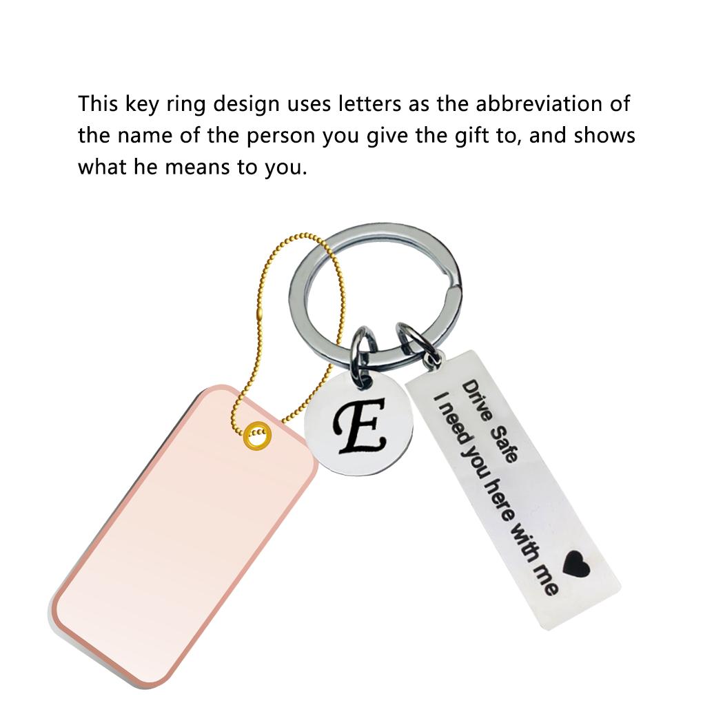 key valentines day key chain Custom A\-Z 26 Initials Letter Engrave Drive Safe I need you here with me car key
