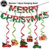 Merry Christmas Banner Hanging Swirl Decorations Set Xmas Holiday Santa Snowman Elk Sign Hanging Indoor Decor Party Supplies