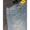 Retro Letter Denim Shorts Y2K Herren Harajuku Hip Hop Buchstabenstickerei Retro Blau Baggy Shorts Überkniehose Lässige Shorts