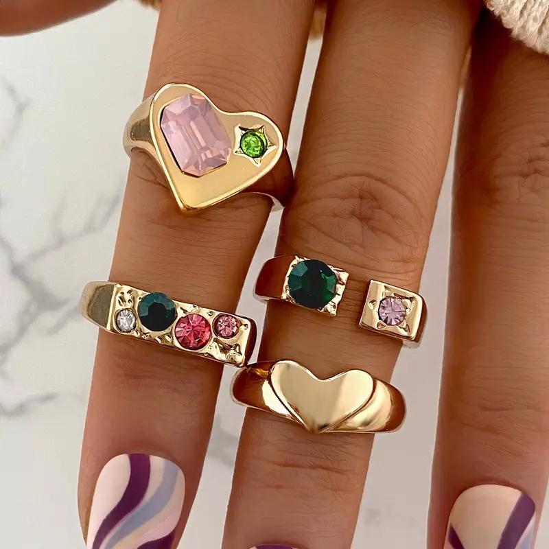4PCS Vintage Purple Crystal Rings for Women Gold Color Metal Rings Set Snake Fashion Jewelry Female Designer Minority Gifts