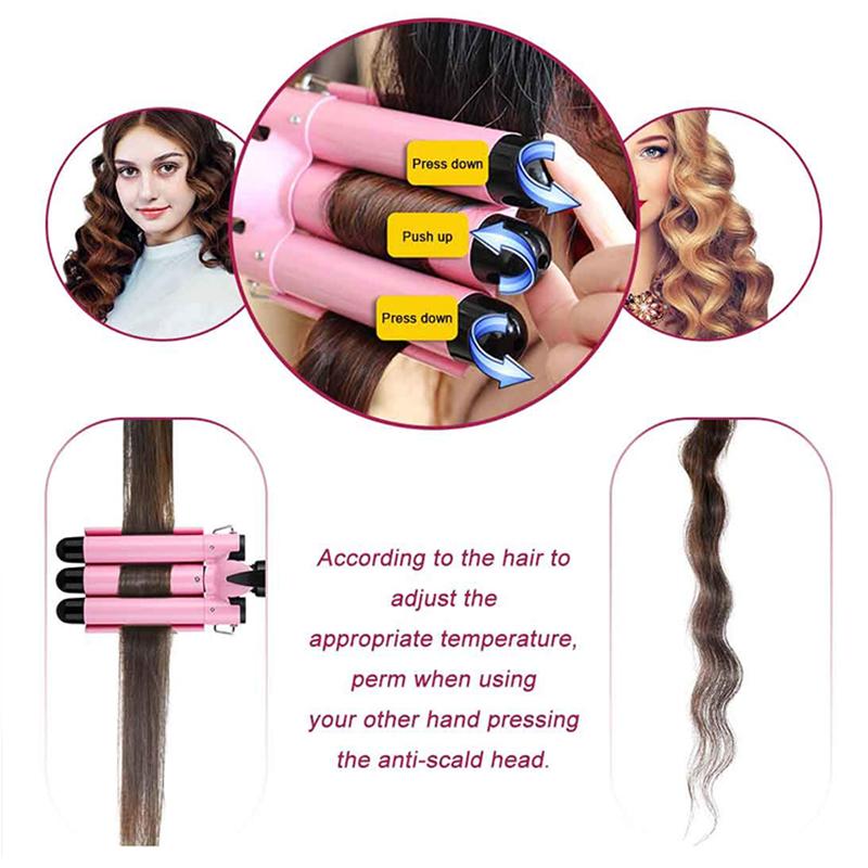 New PTC Instant Heating 3 Barrels Curling Iron Professional Hair Crimper Wand Suitable for All Hair Types Hair Curler