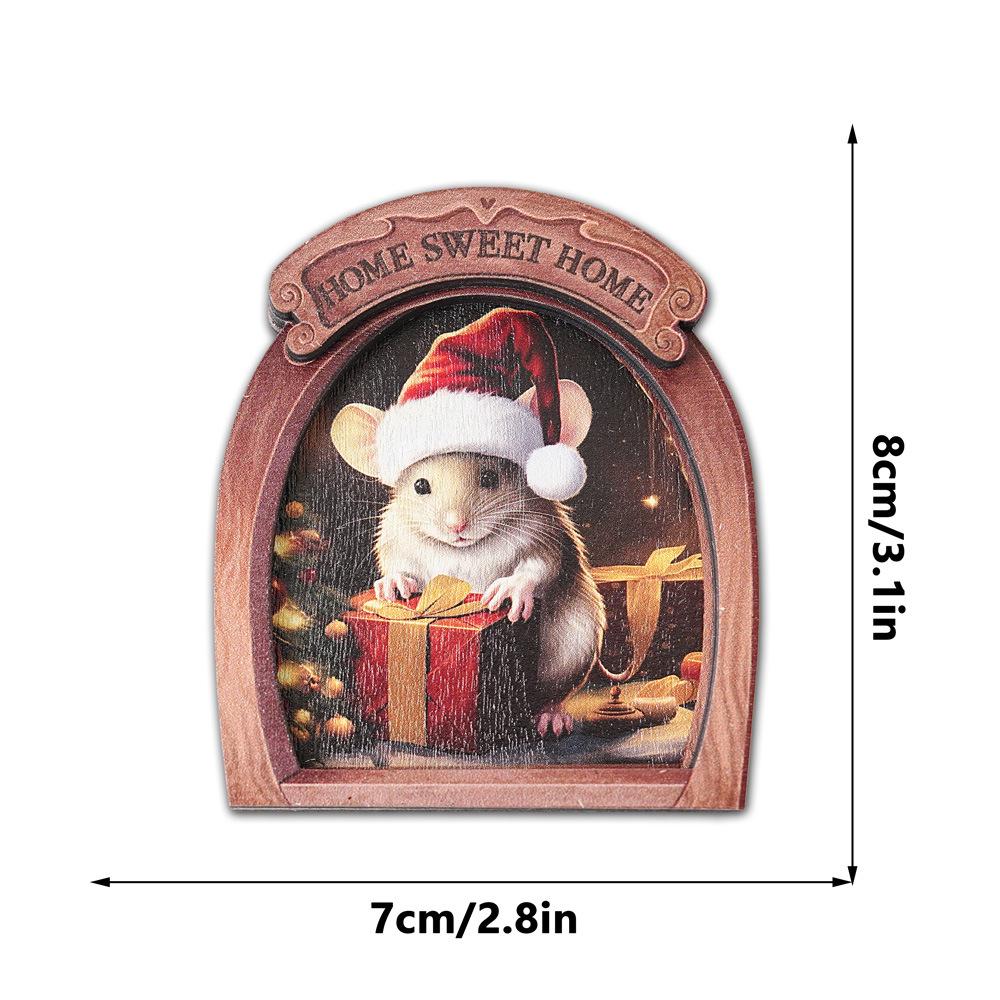 MZCT181-192 3D Wooden Christmas Mouse Hole Refrigerator Magnet & Memo Holder