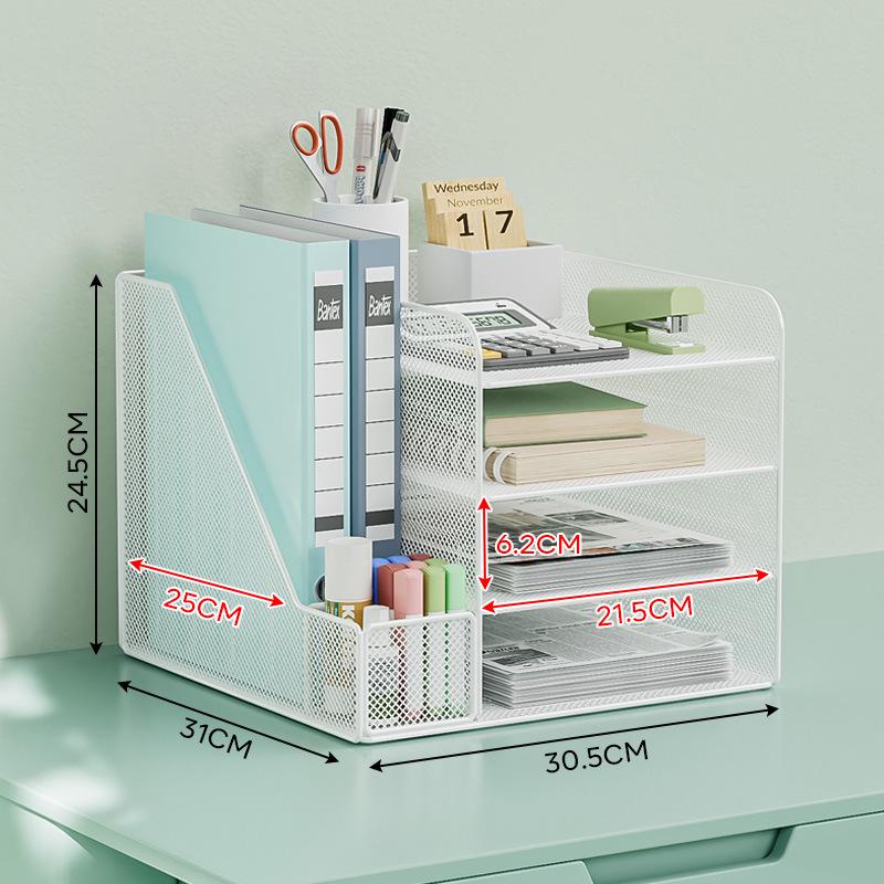 Schreibtisch-Organizer: Mehrzweck-Bücherregal & Aktenständer mit Buchstützen.