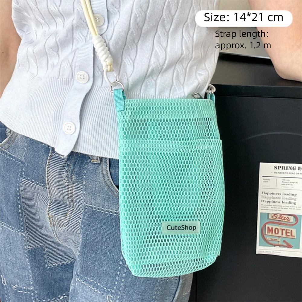 Hollowed-out Korean Style Shoulder Bag Sweet Mobile Phone Bag Fashionable Nylon Mesh Bag  Girls