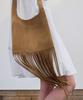 Levar Boho Suede Fringe Bag - Peanut