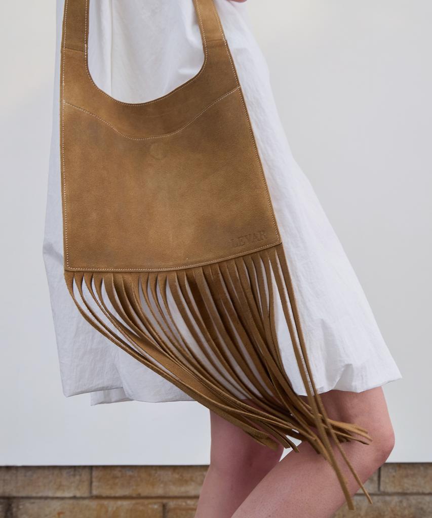 Levar Boho Suede Fringe Bag - Peanut