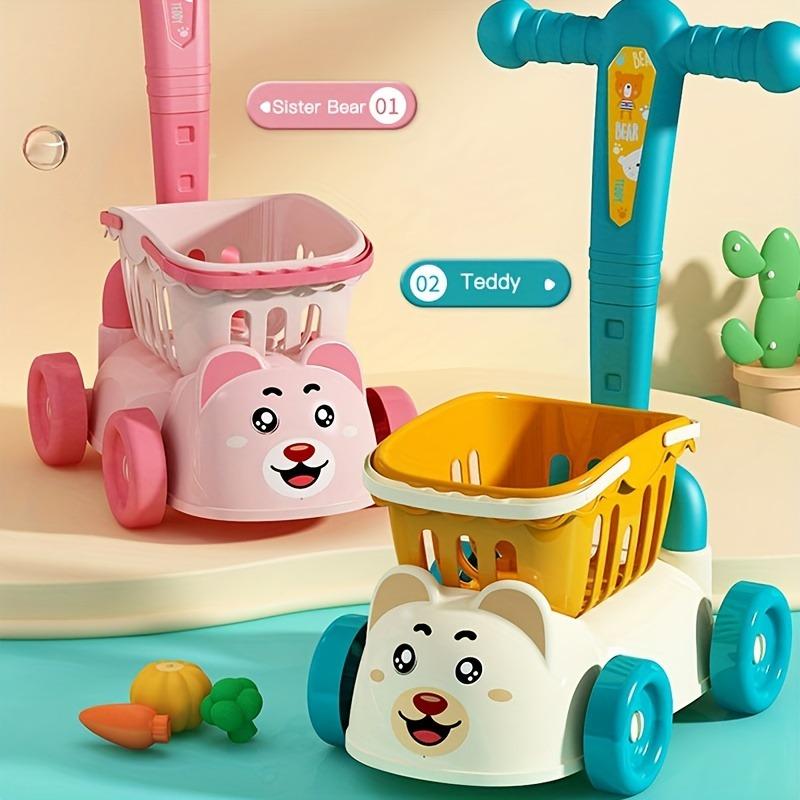 Kids Shopping Cart Trolley Play Set with Food Fruit Vegetables Accessories Play House Educational Toy Simulation Gifts for Girls