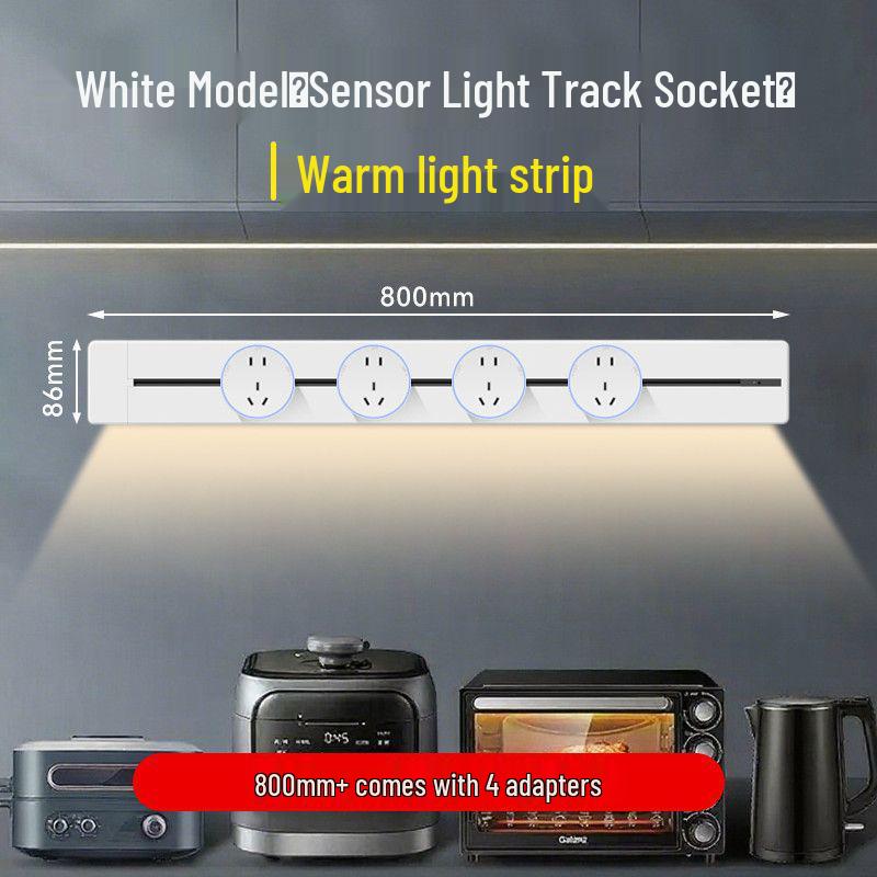 Movable Sliding Track Power Strip with Sensor Light for Kitchen & Dining Room
